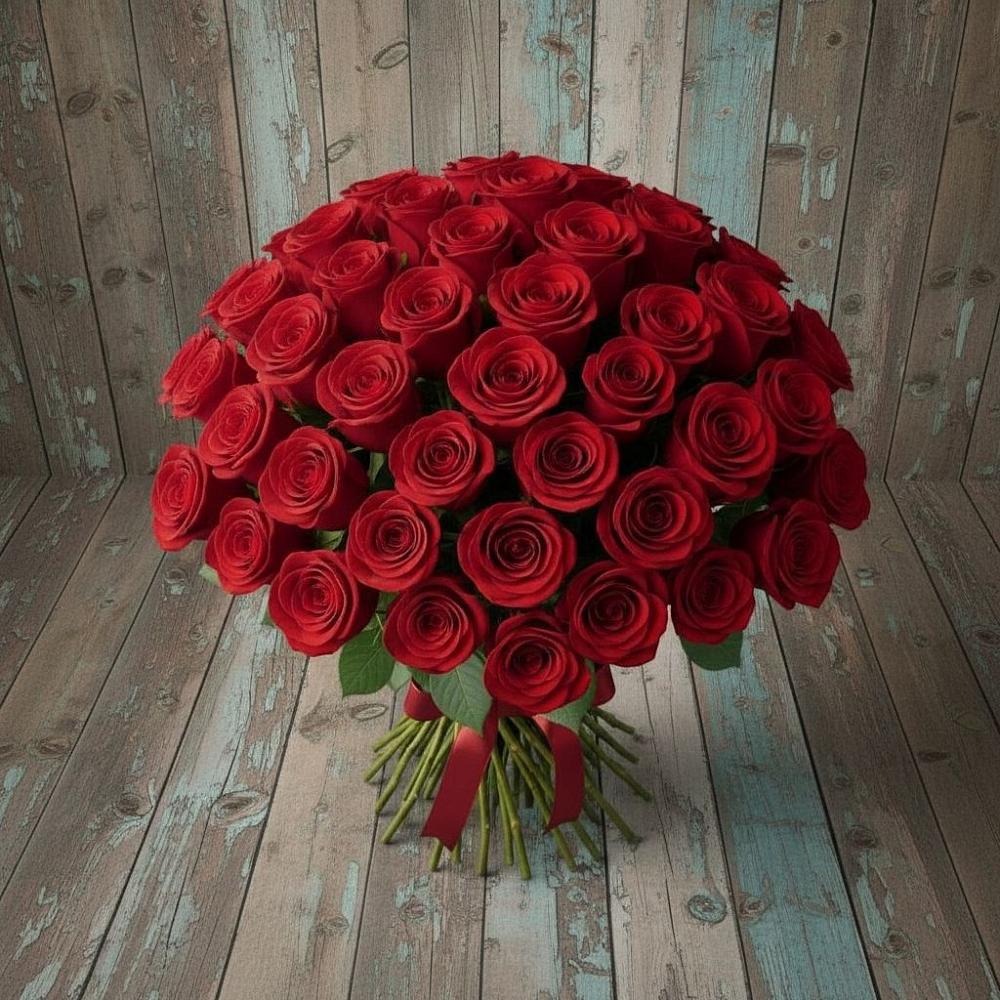 Букет 55 Красных роз Фридом в Ладожской