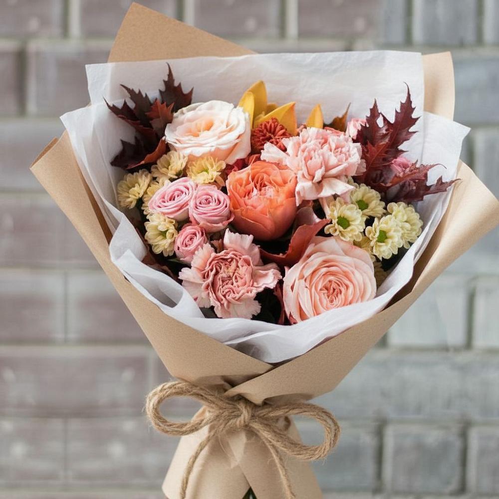 Букет цветов из: Гвоздики, Хризантемы и Розы в Ладожской