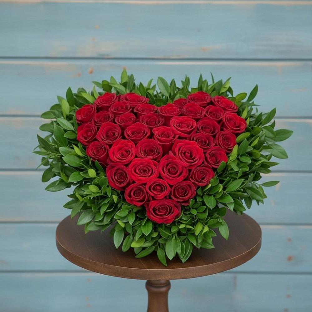 Цветочная композиция из Розы в виде сердца в Ладожской