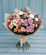 Букет цветов из:  Хризантемы, Розы и Альстромерии в Ладожской