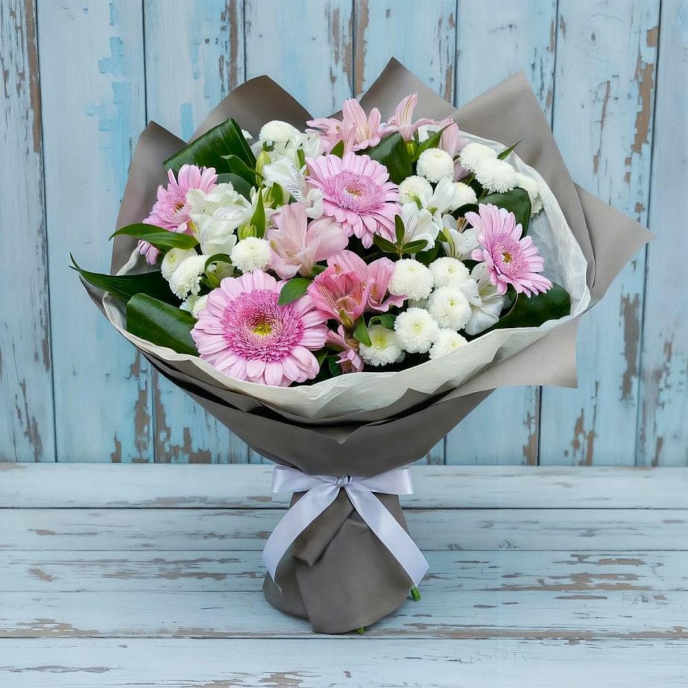 Букет цветов из: Герберы, Альстромерии и Хризантемы в Ладожской