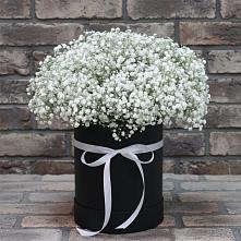 Цветочная композиция из Гипсофила в шляпной коробке в Ладожской
